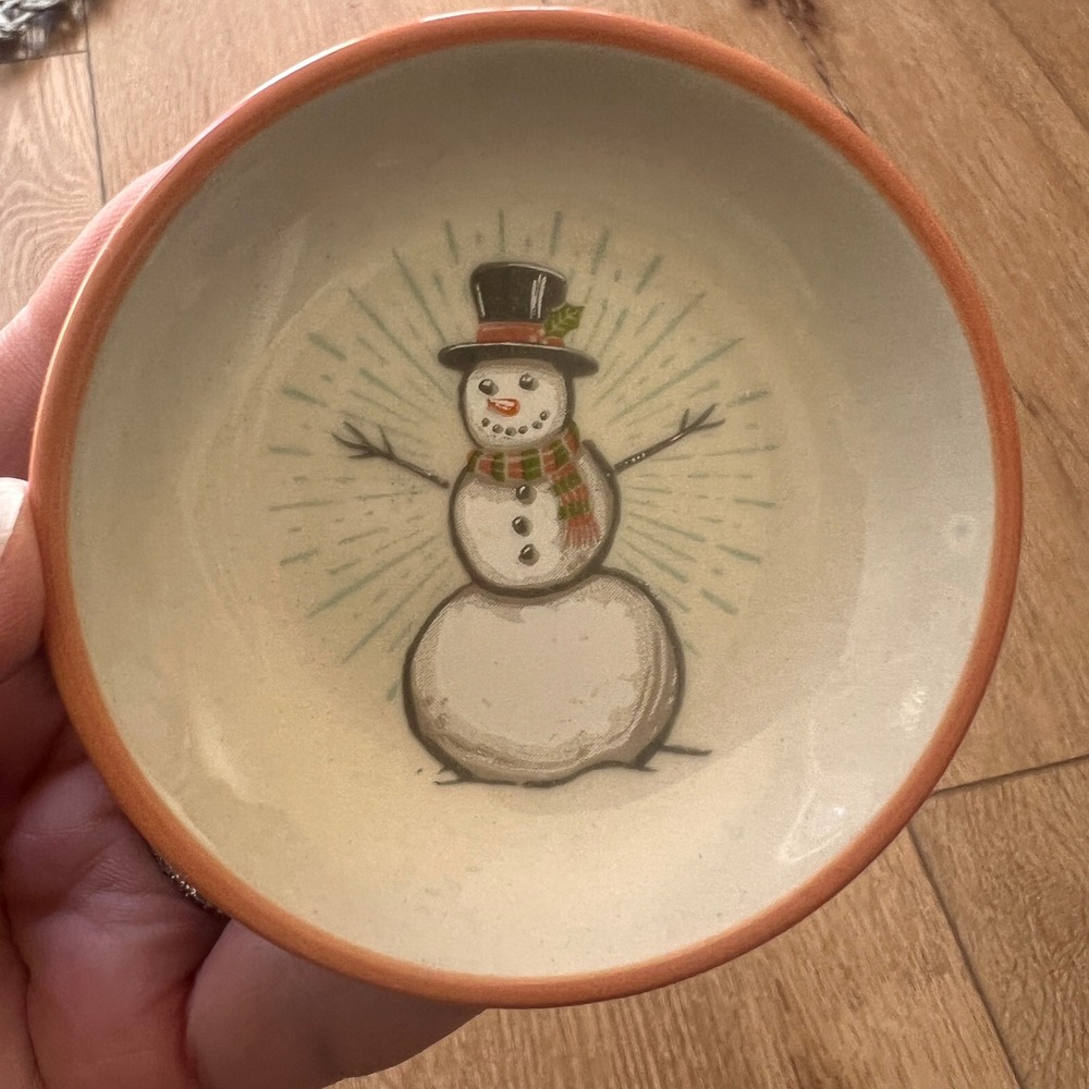 Chad Barrett Snowman Ceramic Trinket Dish Small 3.75 Inch Christmas Bowl Holiday